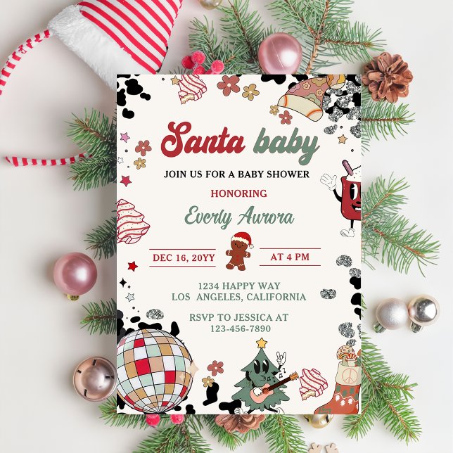 Santa Baby Disco Ball Christmas Baby Shower Party Invitation (Creator Uploaded)