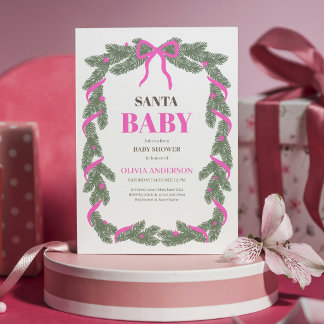 Santa Baby Elegant Pink Bow Baby Shower Invitation