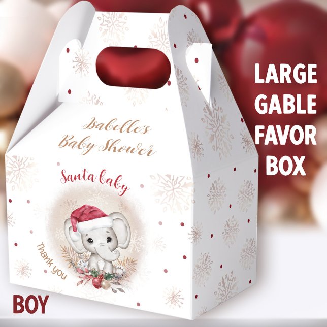 Santa Baby Elephant Christmas Baby Shower Large Favour Box (Santa Baby Boy Large Gable Favor Boxes - You can choose from 3 sizes of these gable favor boxes)