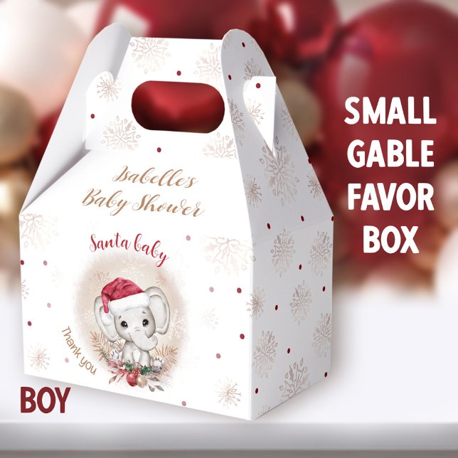 Santa Baby Elephant Christmas Baby Shower Small Favour Box (Santa Baby Boy Small Gable Favor Boxes - You can choose from 3 sizes of these gable favor boxes)