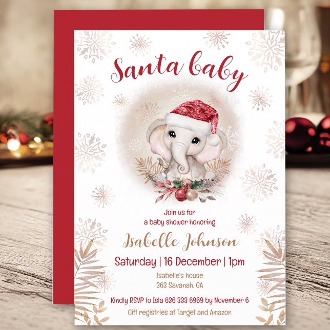 Santa Baby Elephant Girl Baby Shower Invitation (Santa Baby Elephant Girl Baby Shower Invitation)