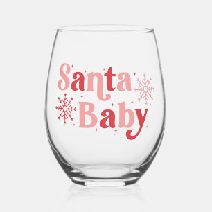 Santa Baby - Fun Holiday Typography Design Stemless Wine Glass