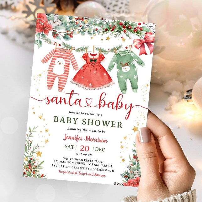 Santa Baby Girl Christmas Baby Shower Invitation (Creator Uploaded)