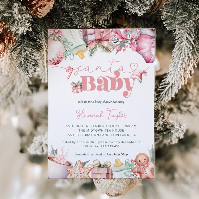 Santa Baby Girl Christmas Baby Shower Invitation (Creator Uploaded)