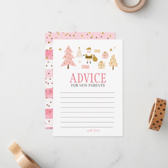 Santa Baby Girl Shower Advice for New Parents Card (Front/Back In Situ)