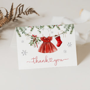 Santa Baby Girl Winter Christmas Baby Shower Thank You Card