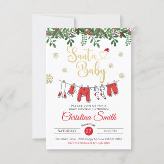 Santa Baby Gold Snowflake Winter Baby Shower Invitation
