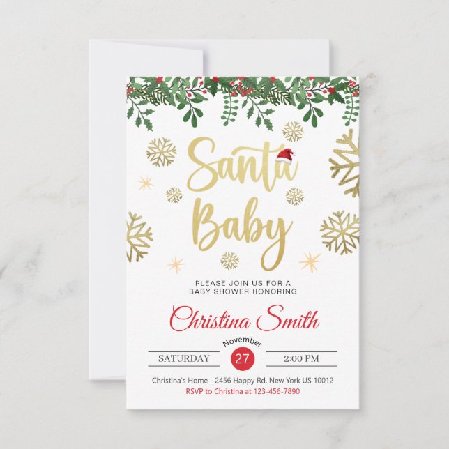 Santa Baby Gold Snowflake Winter Baby Shower Invitation (Front)