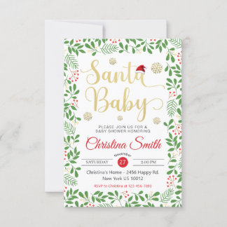 Santa Baby Gold Snowflakes Winter Baby Shower Invitation