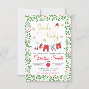 Santa Baby Gold Snowflakes Winter Baby Shower Invitation