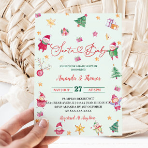 Santa Baby Greenery Baby Shower Invitation