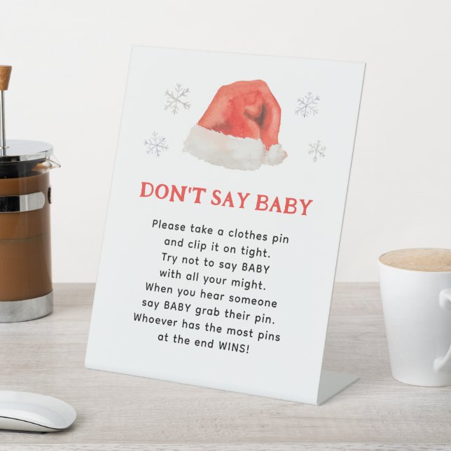 Santa Baby Holiday Baby Shower Don't Say Baby Game Pedestal Sign (In SItu)