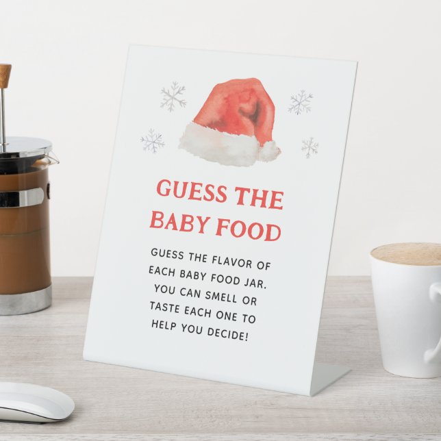 Santa Baby Holiday Baby Shower Guess The Baby Food Pedestal Sign (In SItu)