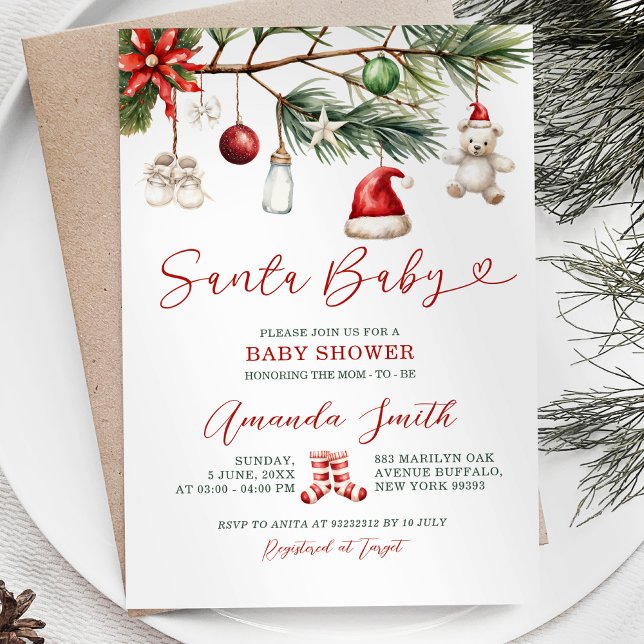 Santa Baby Holiday Christmas Baby Shower Invitation (Creator Uploaded)