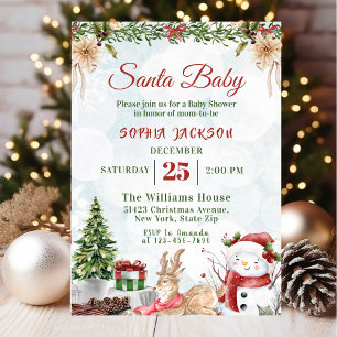 Santa Baby Holiday Winter Christmas Baby Shower Invitation