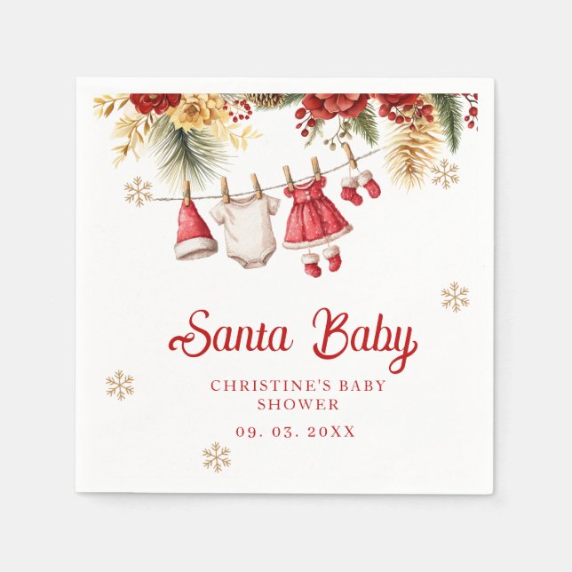 Santa Baby Holiday Winter Christmas Baby Shower Napkin (Front)