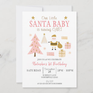 Santa Baby is Turning ONE, Girl Birthday Party Invitation