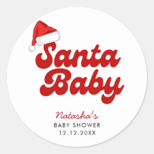 Santa Baby Merry Little Christmas Baby Shower Classic Round Sticker