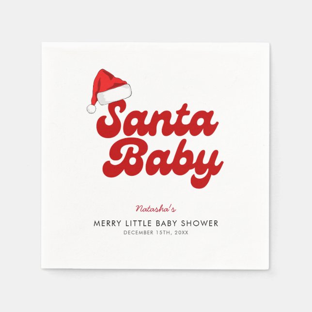 Santa Baby Merry Little Christmas Baby Shower  Napkin (Front)