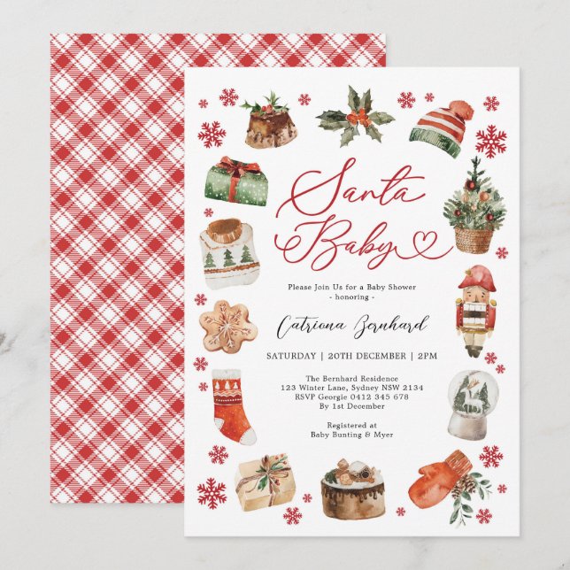 Santa Baby - Modern Christmas Winter Baby Shower Invitation (Front/Back)