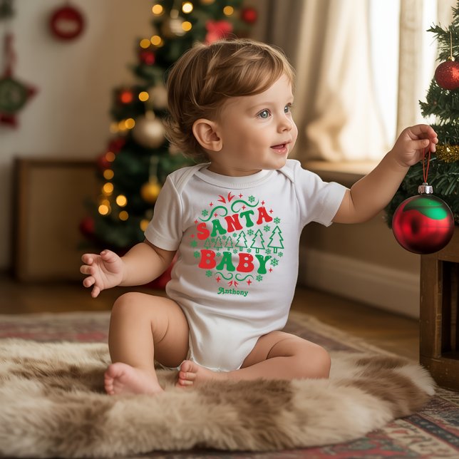 Santa Baby Personalised Retro Christmas Bodysuit (Santa Baby Personalized Retro Christmas Baby Bodysuit)
