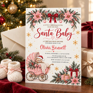 Santa Baby Pink Christmas Baby Shower Invitation