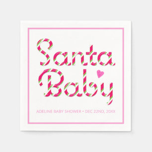 Santa Baby Pink Christmas Baby Shower  Napkin