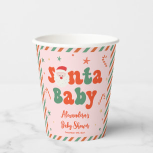 Santa Baby Pink Christmas Baby Shower Paper Cups