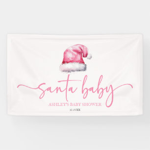 Santa Baby Pink Hat Christmas Holiday Baby Shower Banner