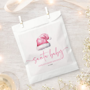 Santa Baby Pink Hat Christmas Holiday Baby Shower Favour Bags