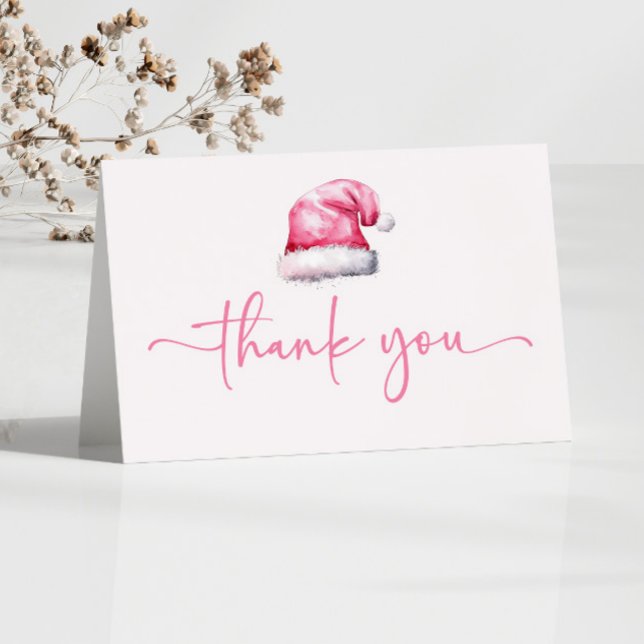 Santa Baby Pink Hat Christmas Holiday Baby Shower Thank You Card (Creator Uploaded)