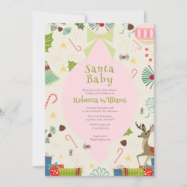 Santa Baby Pink Mid Century Modern Baby Shower  Invitation (Front)