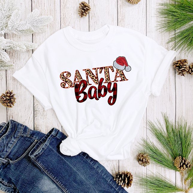 Santa Baby Plaid Leapord Print Christmas Women's T-Shirt (Creator Uploaded)