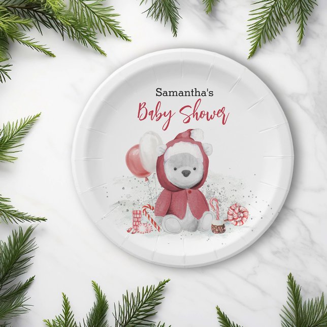 Santa Baby Polar Teddy Bear Christmas  Paper Plate (Creator Uploaded)