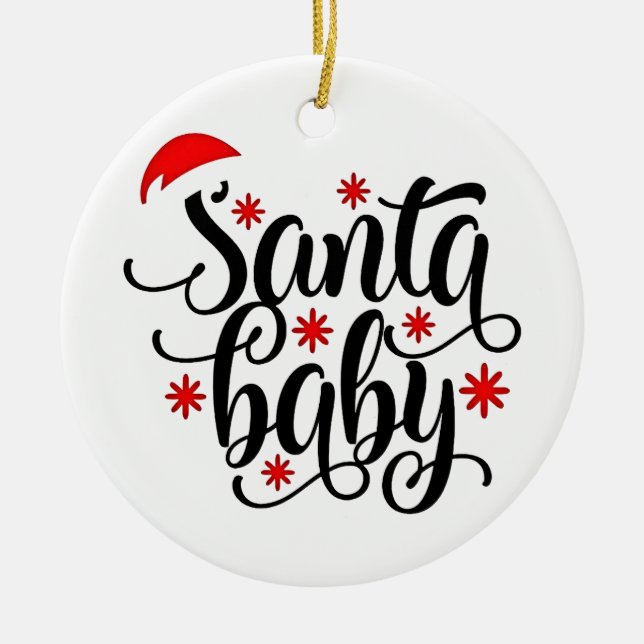 Santa Baby Pregnancy Announcement Christmas Santa Ceramic Tree Decoration (Front)