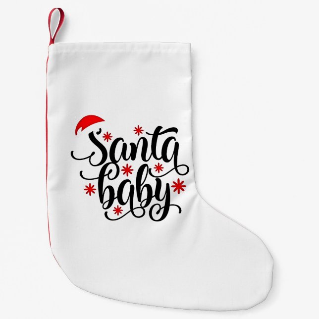 Santa Baby Pregnancy Announcement Christmas Santa Small Christmas Stocking (Front)