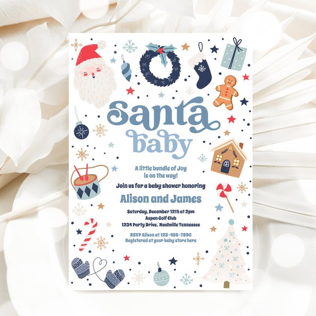 Santa Baby Red And Blue Christmas Baby Shower Invitation (Creator Uploaded)