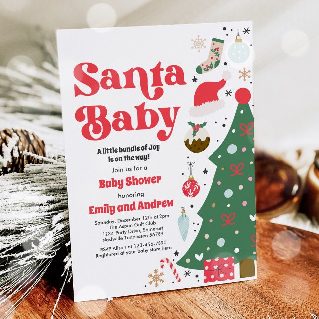 Santa Baby Red And Green Christmas Baby Shower Invitation (Creator Uploaded)
