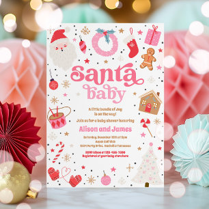 Santa Baby Red And Pink Christmas Baby Shower Invitation