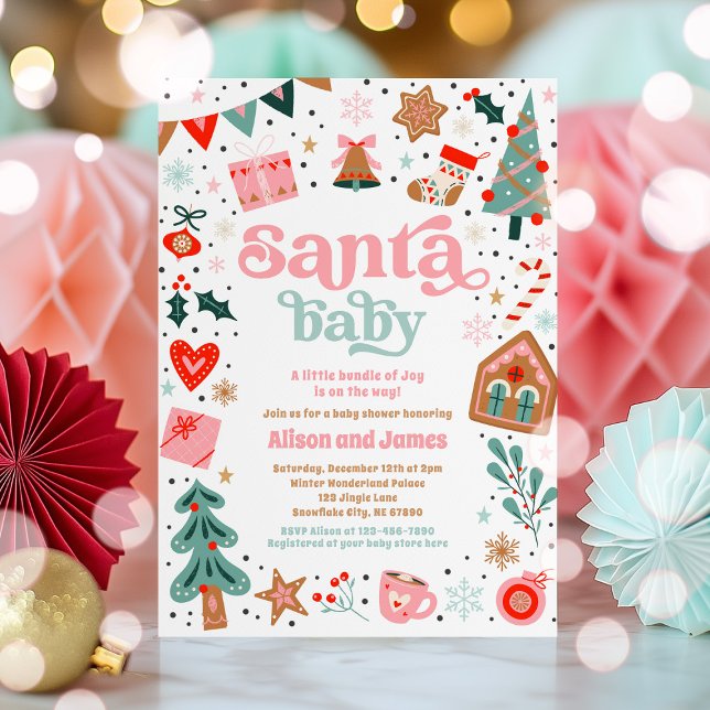 Santa Baby Red And Pink Christmas Baby Shower Invitation (Creator Uploaded)