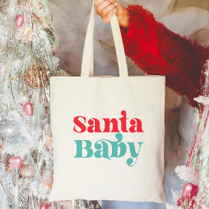 Santa Baby Red and Teal Christmas Retro Minimalist Tote Bag