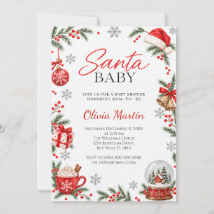 Santa Baby Red Christmas Baby Shower Invitation