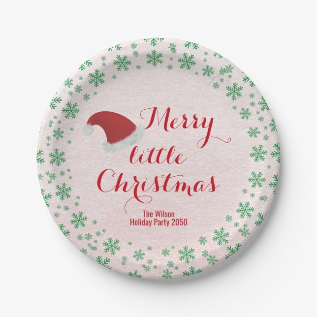 Santa Baby Red Green Simple Traditional Christmas Paper Plate (Front)