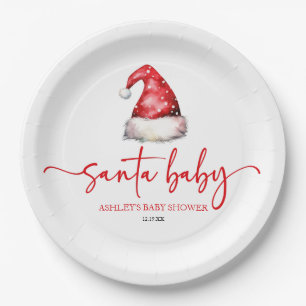 Santa Baby Red Hat Christmas Holiday Baby Shower Paper Plate
