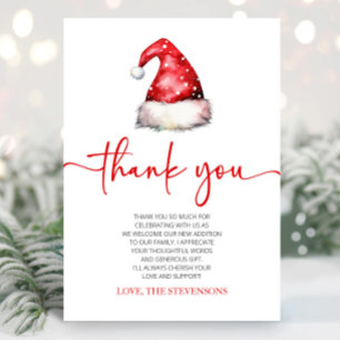 Santa Baby Red Hat Christmas Holiday Baby Shower Thank You Card