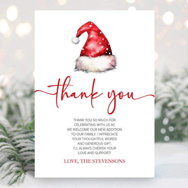 Santa Baby Red Hat Christmas Holiday Baby Shower Thank You Card (Creator Uploaded)