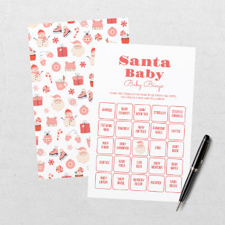Santa Baby Red Pink Christmas Baby Shower Bingo