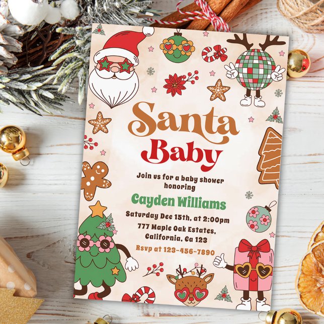 Santa Baby Retro Christmas Baby Shower Invitation (Creator Uploaded)