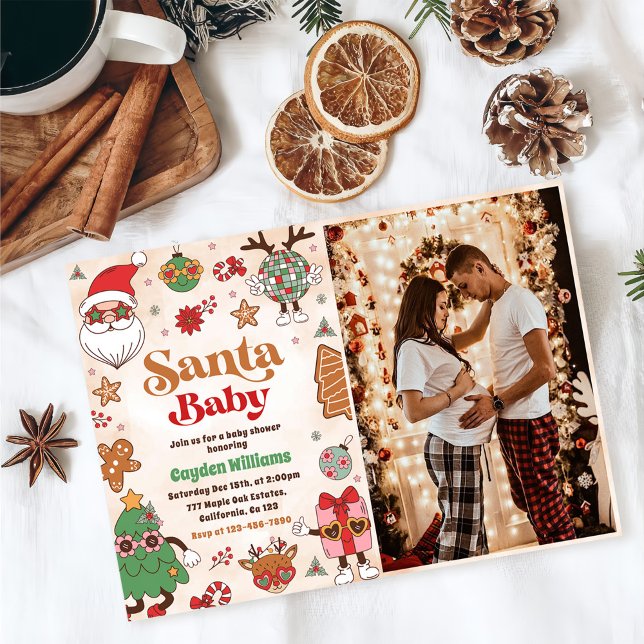Santa Baby Retro Christmas Baby Shower Photo Invitation (Creator Uploaded)