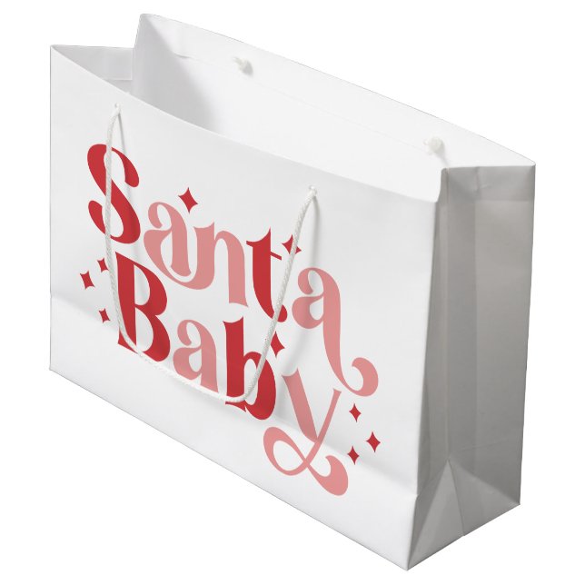 Santa Baby - Retro Christmas Typography Large Gift Bag (Front Angled)